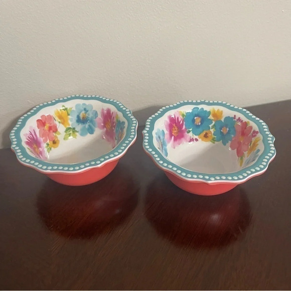 Pioneer Woman Melamine Dip Fruit Bowl Breezy Blossoms 4.75" set of 2 - Picture 1 of 5
